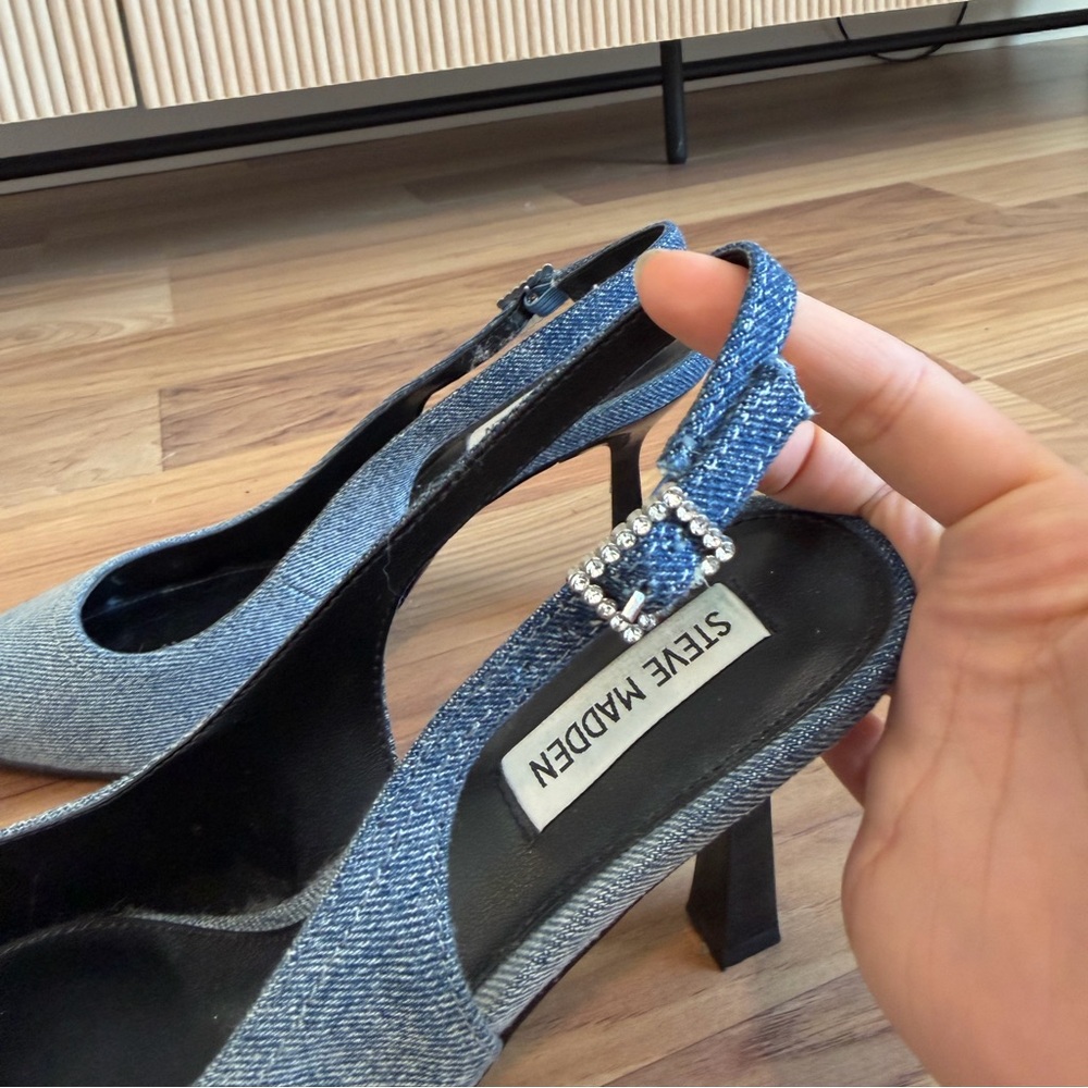 Steve Madden Blue Denim Slingback Pointed-Toe Heels - Picture 3 of 10